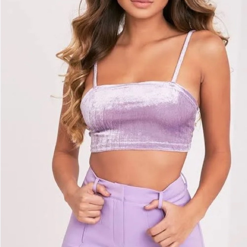 PrettyLittleThing Lavender Velvet Crop Top